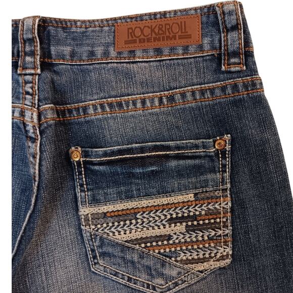 Rock & Roll Cowgirl Denim - Rock & Roll Cowgirl Boyfriend Jeans 27 30"X32" Blue Embroidered Southwestern